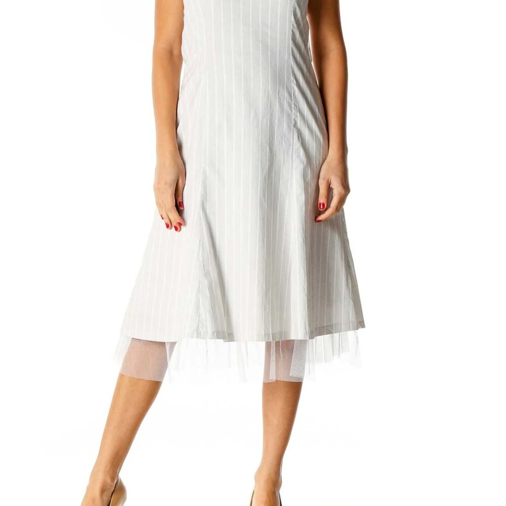 White Solid Holiday Fit & Flare Dress - Picture 2 of 4